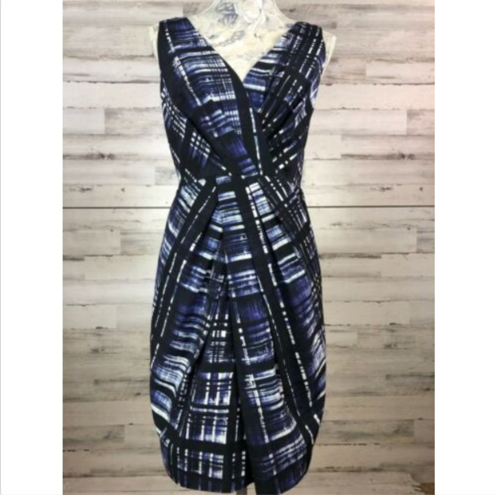 Banana Republic sz 6 Dress Navy Blue Geo Plaid San